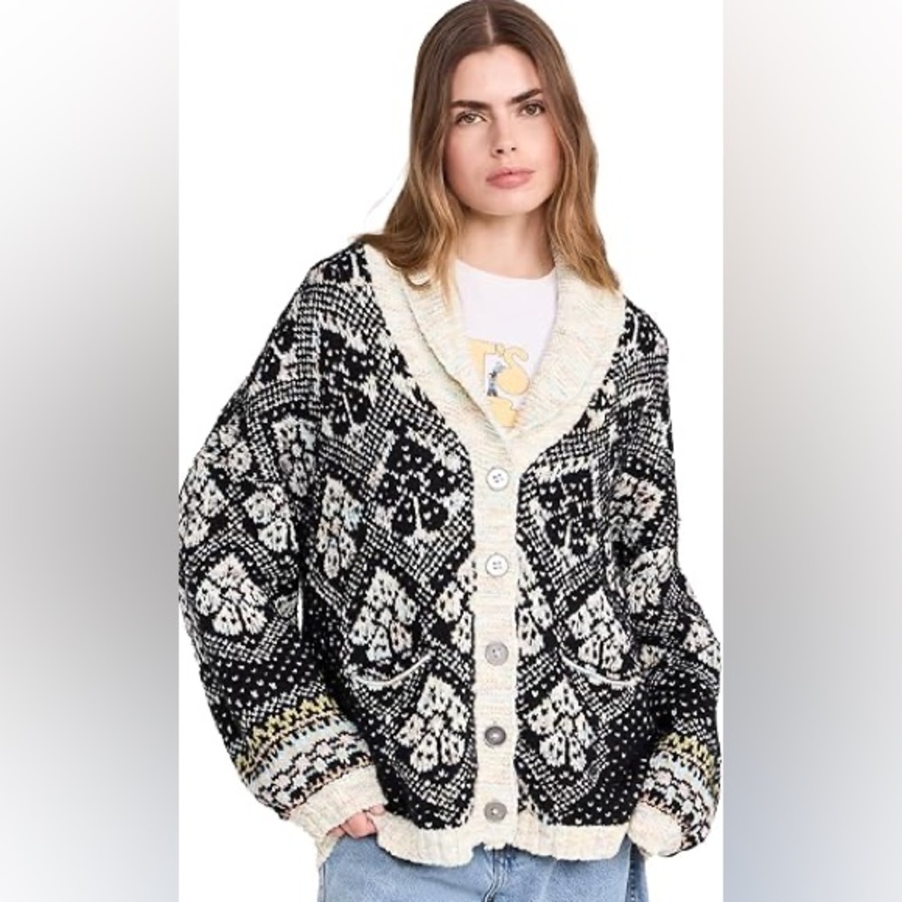 Free People Sasha Cardigan Sweater Onyx Blossom NEW Size M